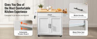 SucceBuy Carro de isla de cocina de 35.4" de ancho, tablero de madera maciza, mesa de almacenamiento móvil con gabinete, especiero, toallero, hoja abatible, cajón, isla rodante portátil con ruedas, blanco - details 3