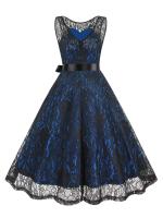 Vestido de Encaje con Cuello Redondo Retro de Ouwu Sin Mangas, Cinturón Enchufable, Estilo Vintage para Mujeres Perfecto para Fiesta de Halloween o Cumpleaños - details 16