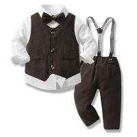 Conjunto de tres piezas de chaleco de caballero para niños de primavera, cárdigan de algodón de manga larga, pantalones de traje, ropa infantil de moda. - details 4