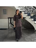 Moda manga corta Patchwork plisado Midi vestido mujer elegante cuello redondo cintura alta fiesta vestido largo señora vacaciones Vestidos - details 3