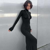 Elegante Vestido Largo con Cuello Alto Moda de Invierno Criptográfica para Mujeres - details 20