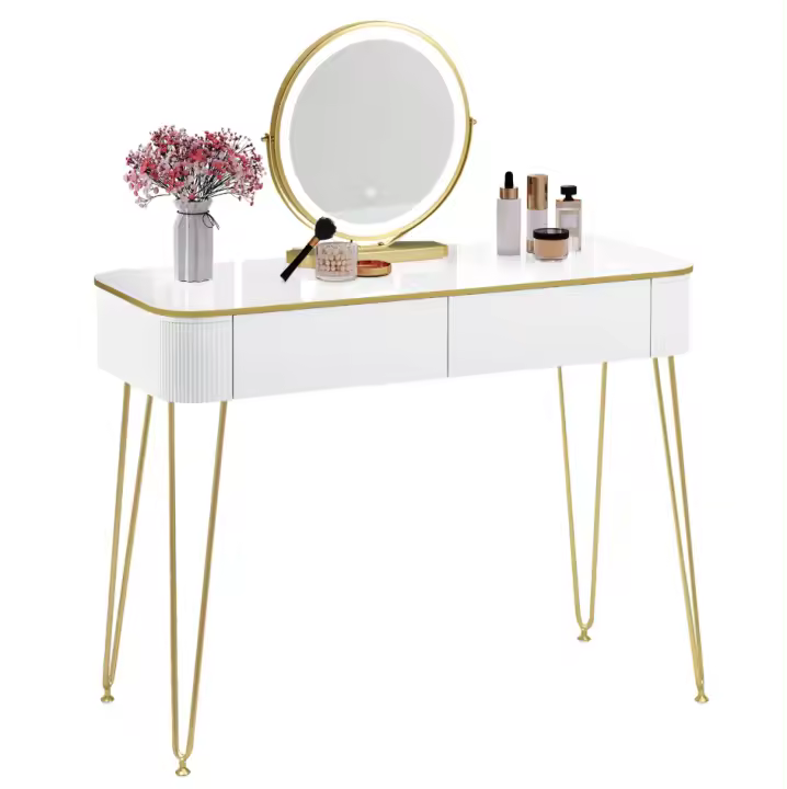 Tocador, escritorio de tocador con espejo, luz LED, iluminación ajustable de 3 niveles, mesa de maquillaje y cosméticos, cajones grandes, escritorio - 1