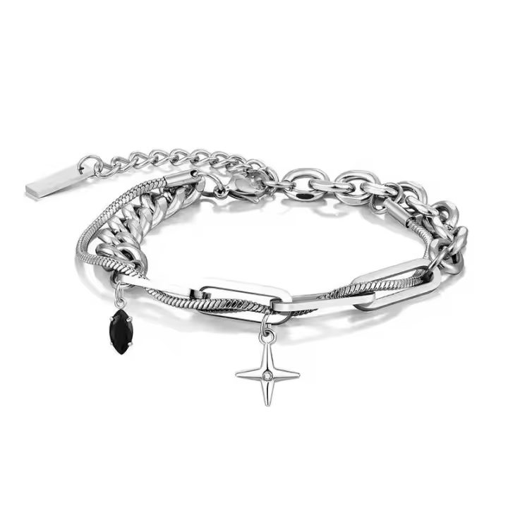Pulsera de Titanio Estrella Cruz Joyería Única para Hombres Accesorios Urbanos Unisex - 1