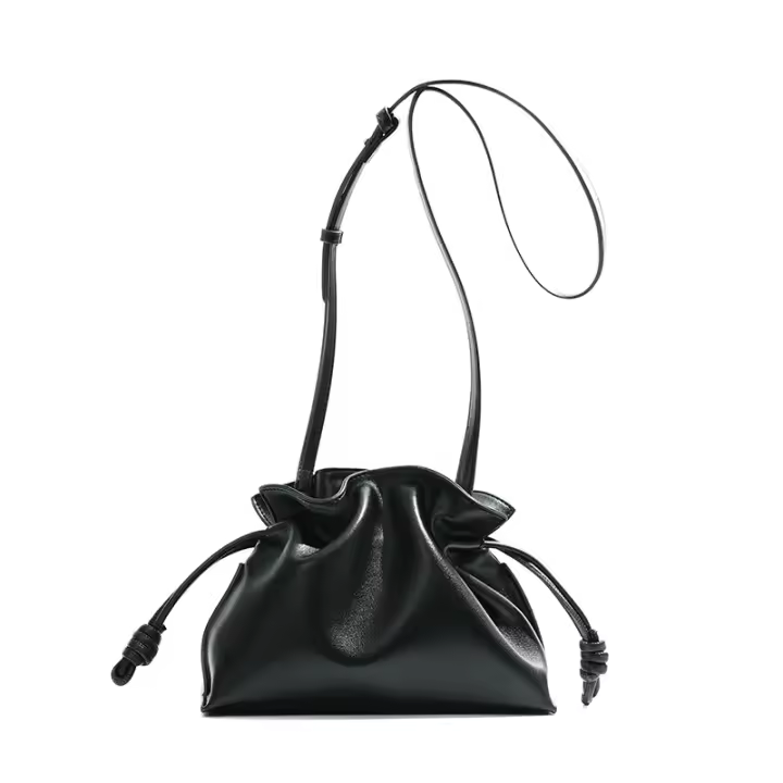 Bolso bandolera tipo cubo de cuero genuino de alta calidad con cordón ajustable y suave, hecho de cuero vacuno arrugado de nuevo estilo. - 1