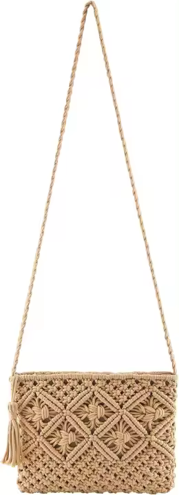 Bolso de Mano Tejido a Mano para Mujer, Bolso de Hombro de Playa de Verano, Bolso de Mano Tejido a Crochet de Algodón, Bolso con Borla - 1