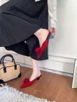 Nueva bolsa cabeza media zapatillas arco de las mujeres tacón grueso tacones altos francés perezoso de un pedal zapatillas geniales - details 18