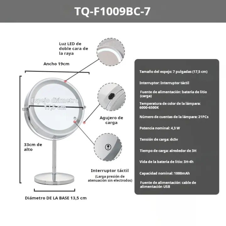 LZ1217 Espejo de Maquillaje con Aumento 10X / 1X, Espejo de Doble Cara para Encimera de Baño de 7 Pulgadas, Rotación de 360° para Maquillaje, Afeitado, Depilación de Cejas y Tratamientos Faciales. - 1