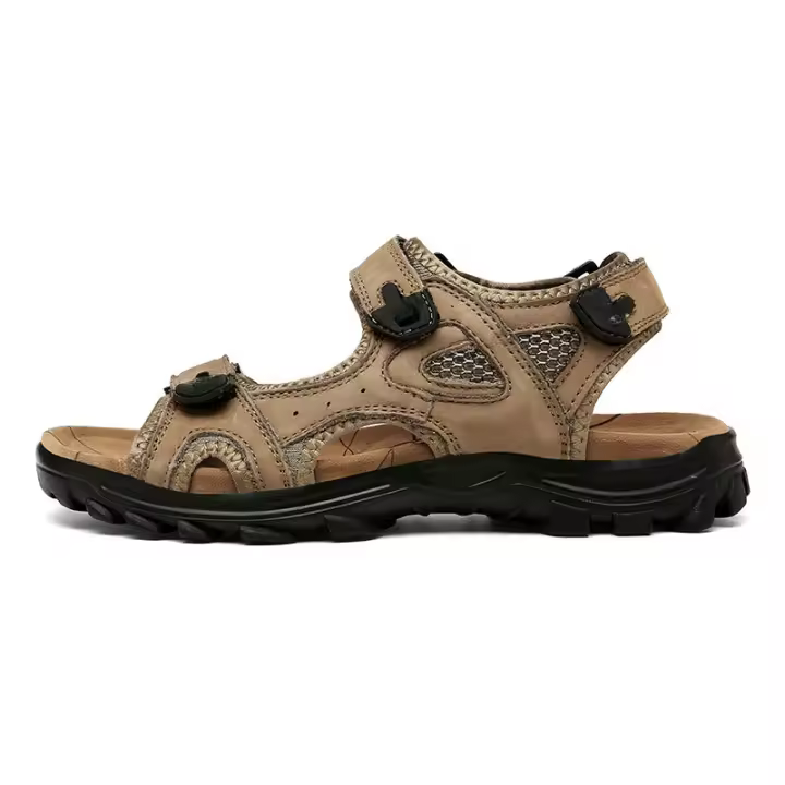 Sandalias de piel de vaca de primera capa para exteriores, sandalias de senderismo de verano de gran tamaño, zapatos de playa con punta abierta para hombres - 1