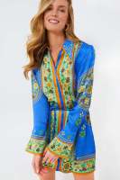 Vestido estampado de manga larga para mujer con cuello de solapa y lazo - details 1