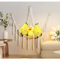 Hamaca de juguete de peluche bohemia, forma Triangular, cesta de almacenamiento de malla colgante, red de pared con borlas de algodón para dormitorio y sala de estar - details 16