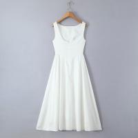 Vestido Midi largo sin mangas para mujer, traje elegante con espalda descubierta, cuello redondo, cintura baja, corte en A, ideal para fiesta y vacaciones de verano - details 11