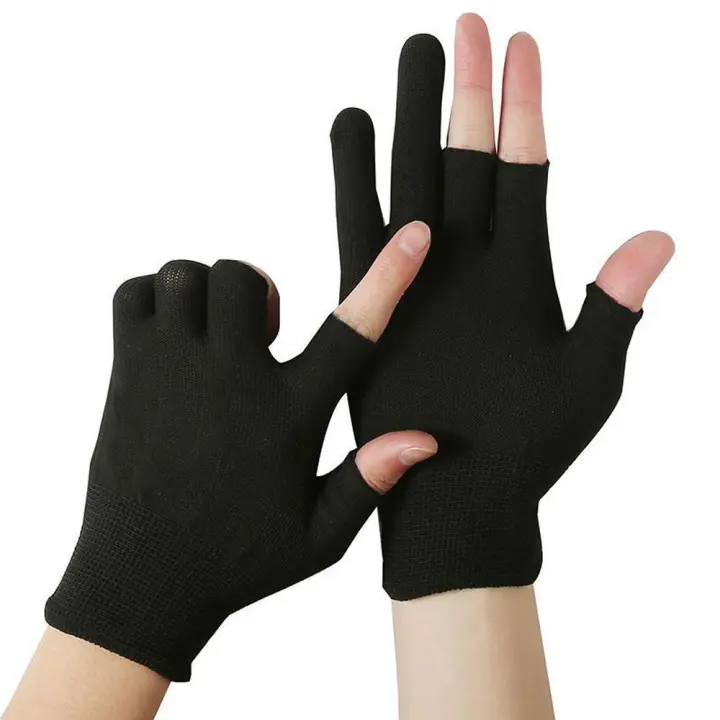 Protección solar para ciclismo al aire libre, guantes de nailon de Color sólido para hombre, guantes antideslizantes con dos dedos para pantalla táctil - 1