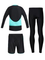 Conjunto de bañador de 3 piezas para hombre, top de protección solar de manga larga con cremallera y contrastes de colores - details 0