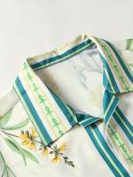 Conjunto Casual de Poliéster Ligero Camisa con Estampado Floral y Pantalones de Cierre de Cremallera Estilo de Primavera/Otoño, Ajuste Suelto, Diseño Geométrico - details 4