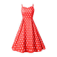 Vestido estampado con tirantes, estampado de lunares, ceñido a la cintura, falda con vuelo grande, falda de longitud media - details 6