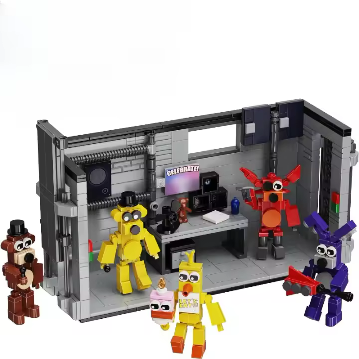Juego de bloques de construcción de figuras de acción de sala de seguridad de cinco noches, monstruo 5 en 1 con juguetes de juego de terror de escenario, adecuado para fanáticos, niños y niñas, escenario de Halloween (545 piezas) - 1