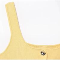 OUWU-Chaleco sin mangas de punto amarillo crema sólido para mujer, camiseta sin mangas con botones de una hilera y cuello cuadrado, Tops elegantes - details 5