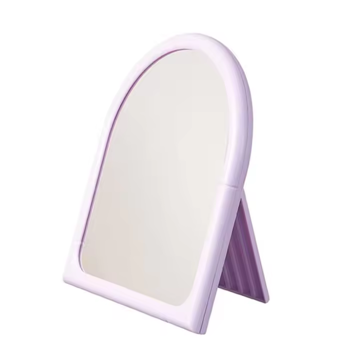 Espejo de maquillaje portátil en forma de arco, elegante espejo de tocador plegable con soporte, bonito espejo de tocador para uso doméstico - 1