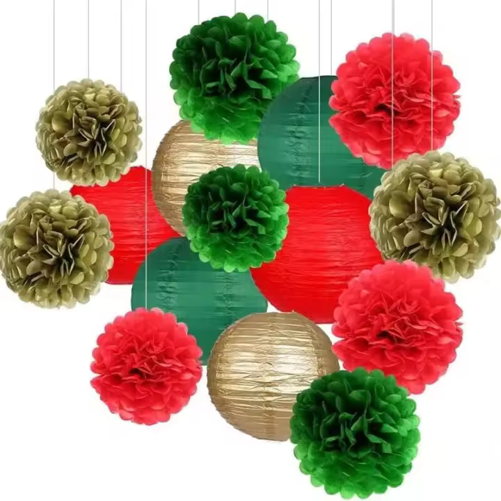 15Pcs Pompones de Papel de Pápula Verde Espinelas Botánicas para Navidad, Cumpleaños, Baby Shower, Safari Salvaje - 1