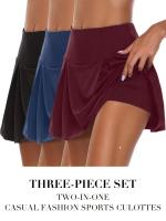 3 Piezas De Faldas Deportivas De Color Sólido 2 En 1, Con Alta Elasticidad Para Correr, Tenis, Golf Y Yoga, Ropa Deportiva Para Mujeres - details 6