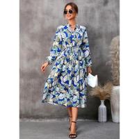 Vestido casual elegante de manga larga para mujer con estampado de hojas elegante - details 11
