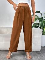 Pantalones Vintage de pana de cintura alta para mujer, pantalones holgados a la moda, pantalones de pierna recta lisos para otoño e invierno - details 4