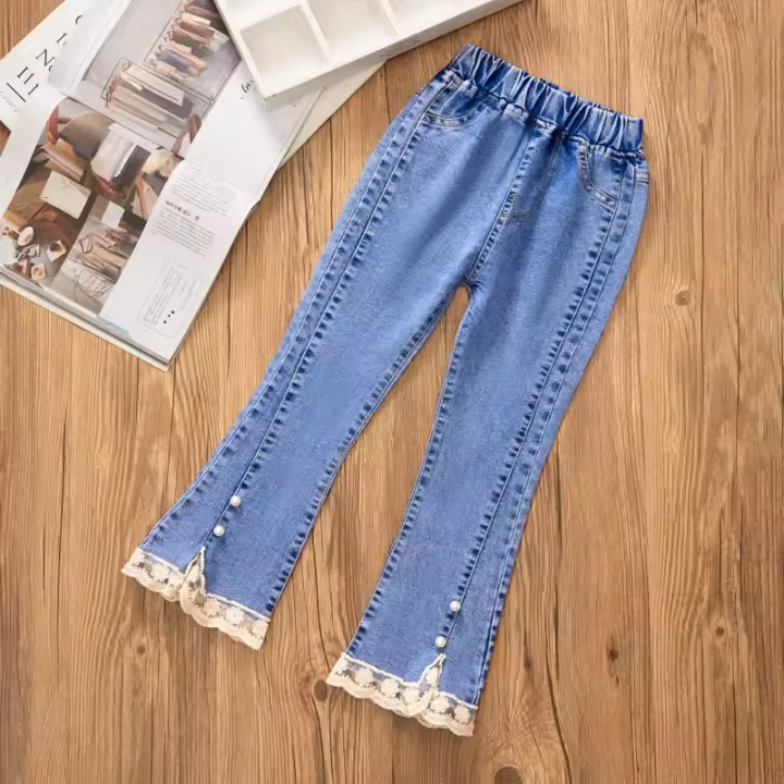 Baño para niñas Jeans con mangas acampanadas, ropa casual para niñas - 1