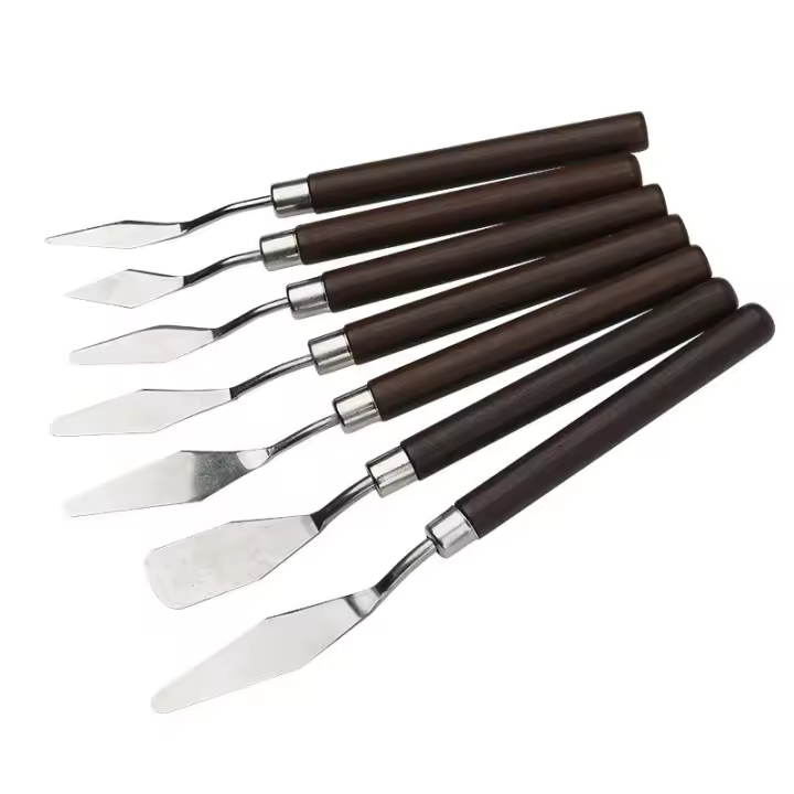 Paleta de Pintura al Óleo Set de 7 Herramientas de Artista Cuchillos de Paleta de Plástico con Mango de Madera Cuchillo de Acero Inoxidable Elástico Ideal para Pintar con Aceite Herramientas de Arte para Niños - 1