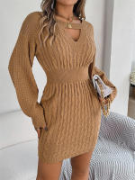 Vestido suéter de punto de manga larga calado vintage elegante para mujer, otoño e invierno - details 7