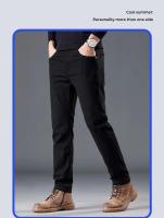 Pantalones informales ajustados para hombre, novedad de otoño, pantalones clásicos de marca rectos de negocios cómodos elásticos de color negro puro para hombre - details 7