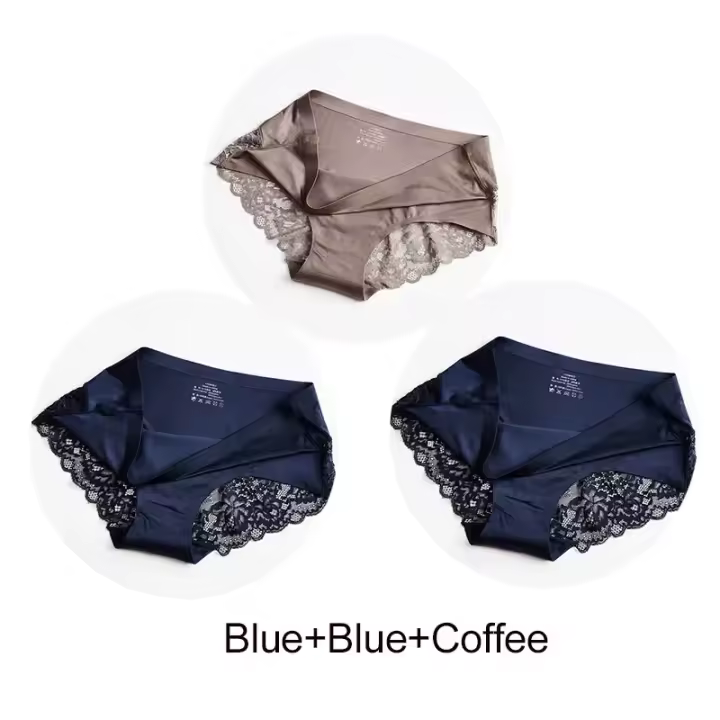 Conjunto de bragas caladas sin costuras para mujer, ropa interior cómoda de encaje, bragas deportivas de tiro bajo, lencería suave para mujer, 3 uds./lote - 1