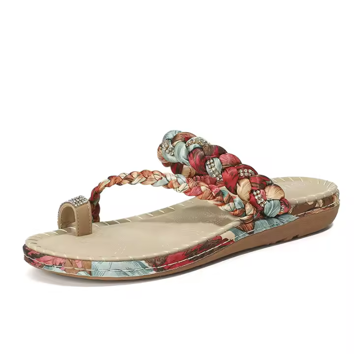 Sandalias de Tacón Ancho Boho Chic para Mujer Verano 2025 Cómodas de Cuero Genuino con Strass y Cuentas de Madera - 1