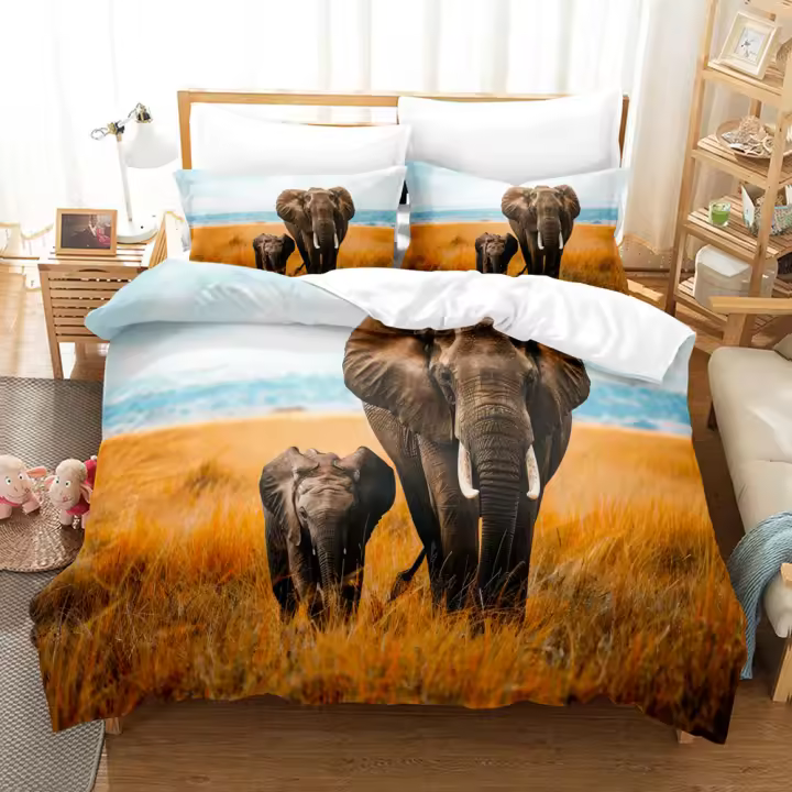 Juego de Ropa de Cama de Elefante Salvaje de 3D Dormitorio de Niño y Niña - 1