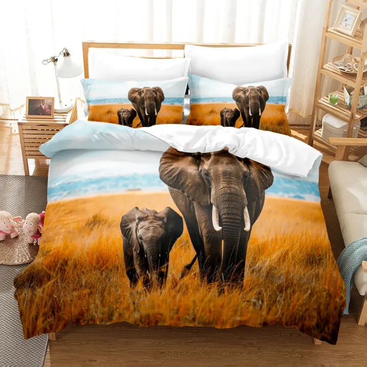 Juego de Ropa de Cama de Elefante Salvaje de 3D Dormitorio de Niño y Niña - 1