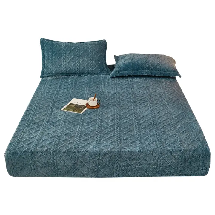 Alfombrilla ajustada de terciopelo coral de franela cálida para invierno, protector de colchón antideslizante de vellón - 1