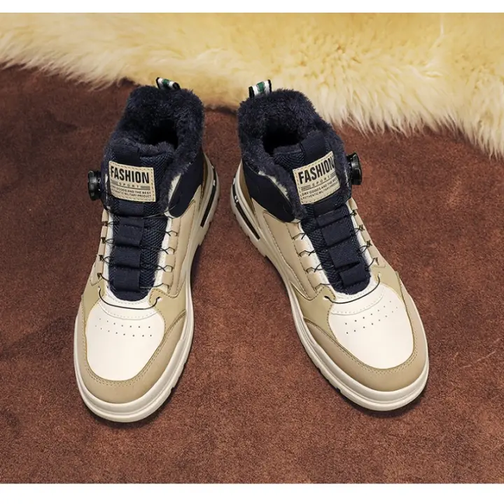 Forro polar engrosado caliente Martin botas de invierno nueva perilla personalizada con cordones superficie de cuero a prueba de frío aumento caliente de los zapatos de los hombres - 1