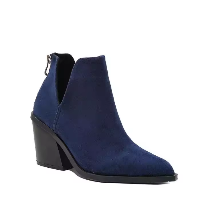 Tacón grueso puntiagudo de estilo occidental con tacones de madera duraderos y botines de mujer. - 1