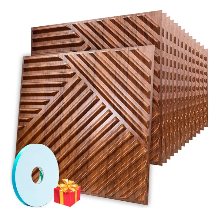 Panel Decorativo 3d para el Hogar, Caoba, 30X30 Cm, 12 Piezas - 1