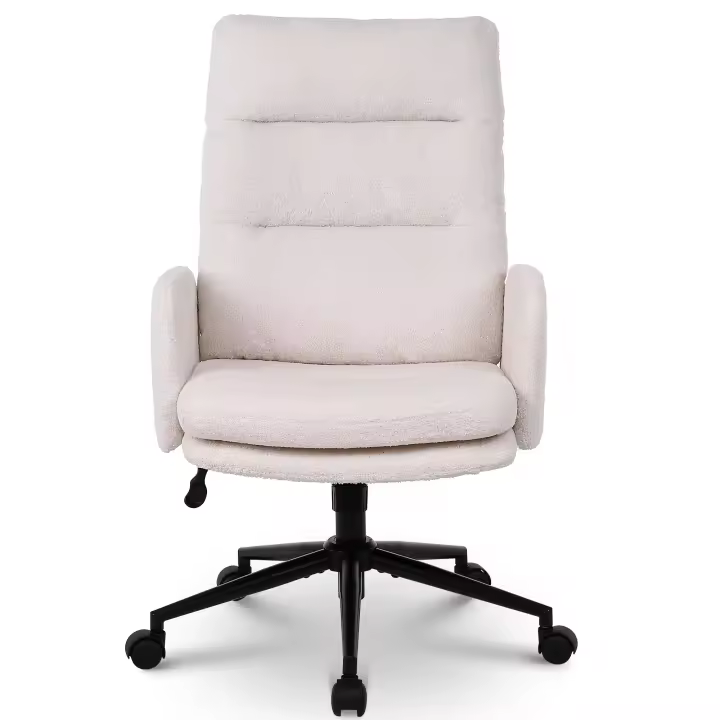 Silla Escritorio, Silla de Oficina de Lana de Teddy, Silla de Estudio con Ruedas, Altura Ajustable, Silla Giratoria para Hogar y Dormitorio, Crema, Negro - 1