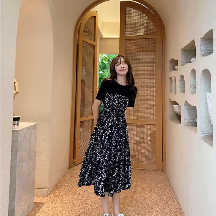 Elegante Vestido de Fiesta Floral de Medio Largo Vestido Casual de Chiffon para Mujeres Moda Diaria - 1