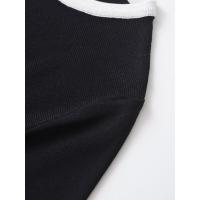 Vestido negro elegante de manga corta con cuello redondo y contraste de punto con dobladillo plisado ancho y alto para mujer - details 4