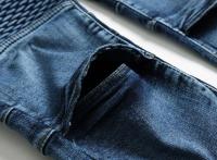 Nuevos pantalones vaqueros Vintage de retales para hombre estilo motero ajustados rectos con cierre elástico pantalones de ciclismo Denim moda urbana - details 6