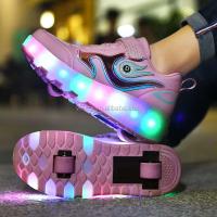 Dos luces LED con carga USB para patines infantiles, zapatos con ruedas flash para niñas y niños con dos ruedas - details 2