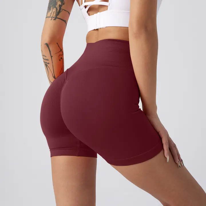 Pantalones cortos de yoga para levantamiento de glúteos para mujer, cintura alta, control de barriga, fruncidos - 1