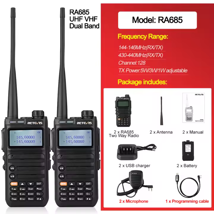 Radio de Paseo RA685 Carga USB Tipo C Alcance de 1KM-3KM No Impermeable Banda Doble UHF VHF - 1