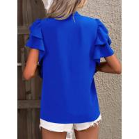Jersey Elegante De Color Rojo Rosa Para Mujer, Blusa Informal Con Cuello En V Y Mangas Con Volantes De Doble Capa, Top De Color Sólido - details 16