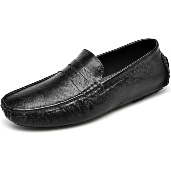 Mocasines para hombre con punta redonda de cuero, mocasines tipo penny, zapatos náuticos, cómodos, antideslizantes, flexibles, para fiestas. - 1