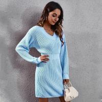 Vestido de Punto para Mujer Cuello en V, Ajuste Suelto, Color Sólido, Moda de Primavera-Otoño 2025 - details 9