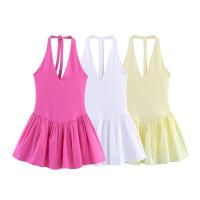 BUNO-vestido empalmado con cuello colgante para mujer, Color sólido, decoración sin espalda, primavera/novedad de verano, ropa para mujer - details 1