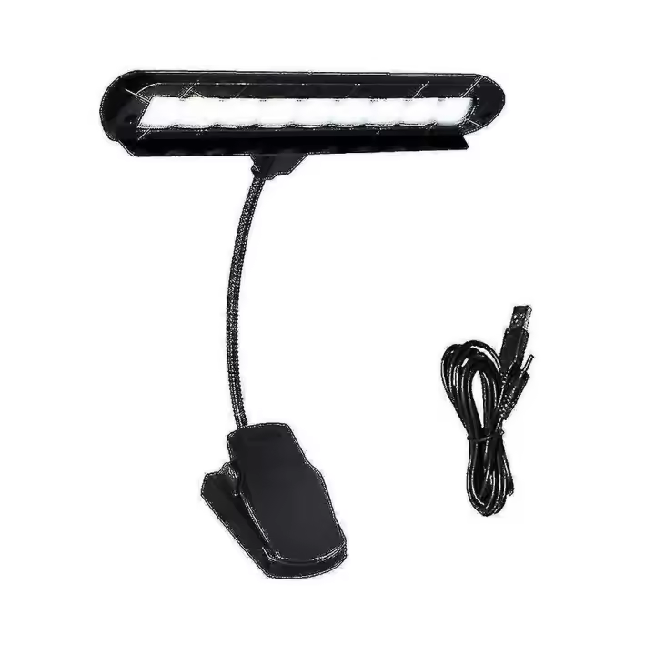 Soporte de luz de música con clip Lámpara de orquesta de 9 LED Luz de piano Lámpara de atril totalmente ajustable con cable de alimentación (sin baterías, negro) - 1